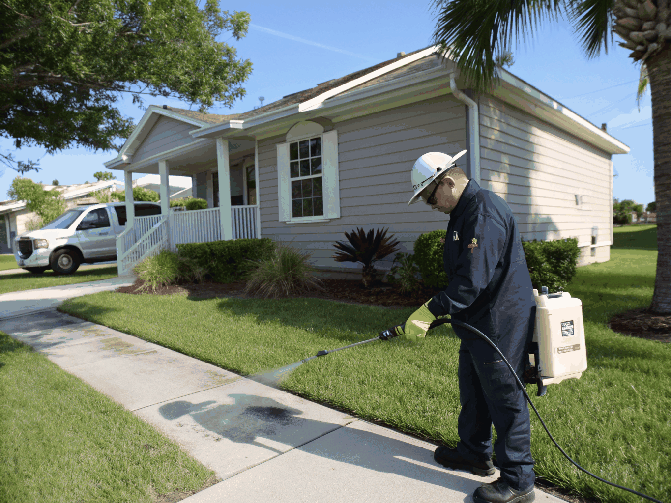 Professional pest control technician inspecting an Arcadia property