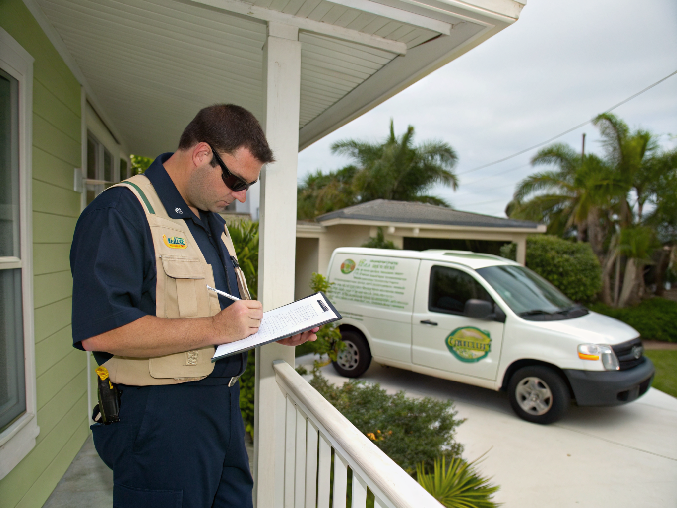 Professional pest control technician inspecting a home in North Fort Myers