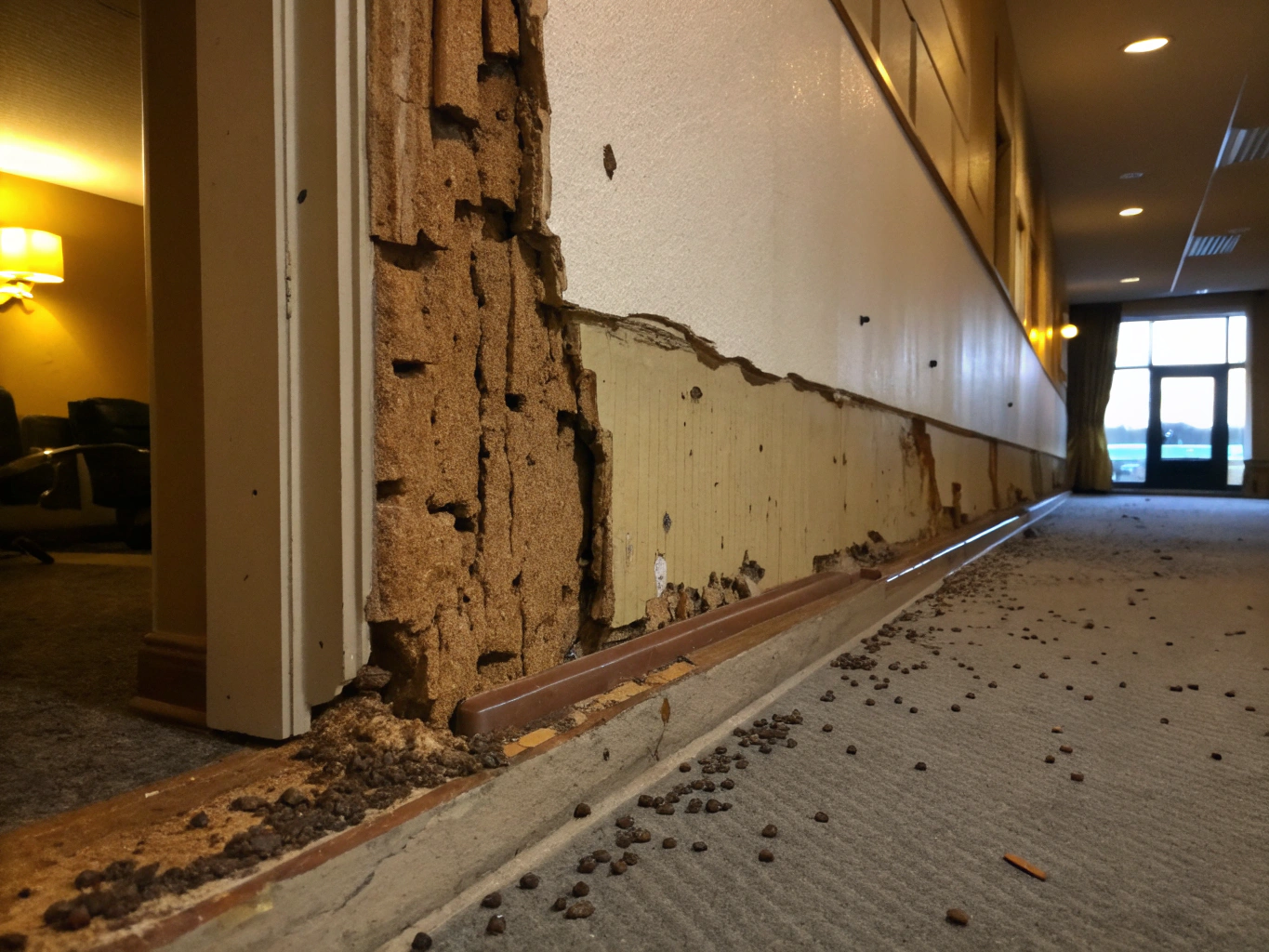 Severe termite damage to wood structure
