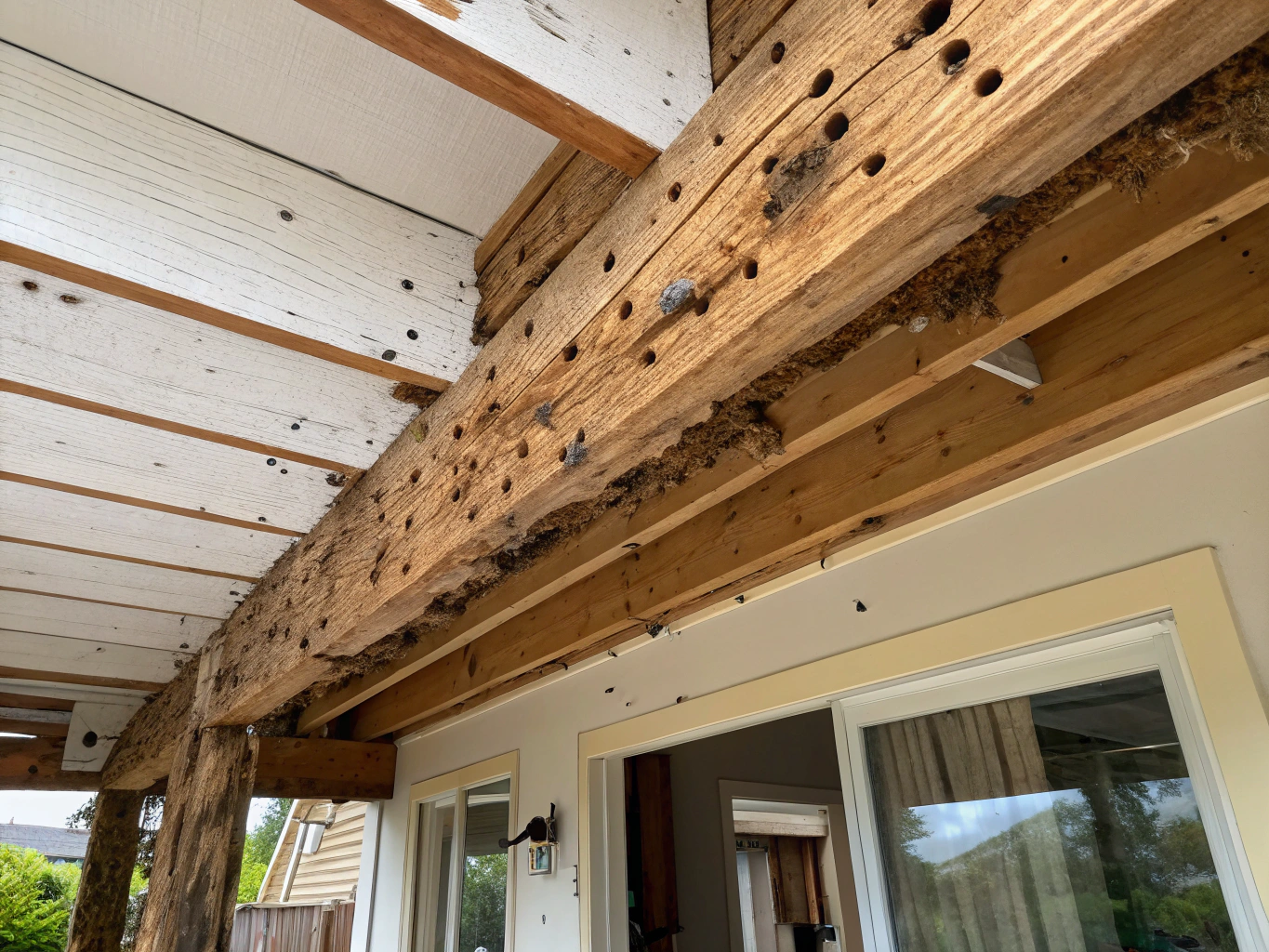 Severe termite damage to wood structure